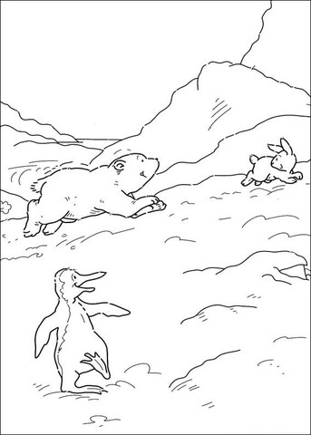 Little Polar Bear Lars Is running after The Rabbit  Coloring page