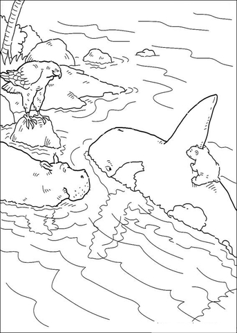 Polar Bear Is Riding A Whale  Coloring page