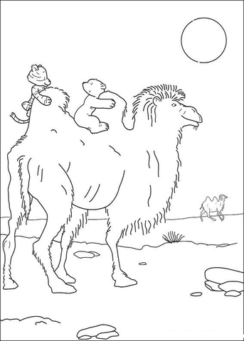 Polar Bear and Fussy Husky are Riding The Camel  Coloring page