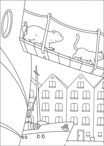 Little Polar Bear Is Walking Out From The Boat  Coloring page