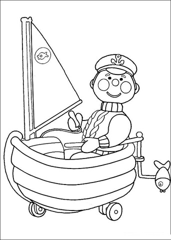 The sailor and his sailing boat Coloring page