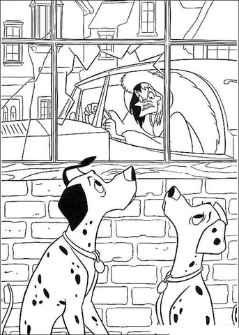 Pongo, Perdita And Cruella De Vil  Coloring page