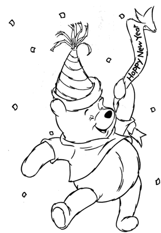 Winnie the Pooh is celebrating Happy New Year  Coloring page