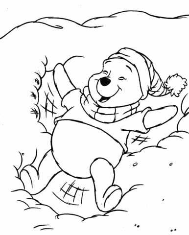 Pooh In The Snow  Coloring page