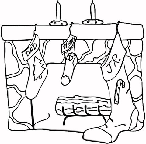 Presents at Christmas Fireplace  Coloring page