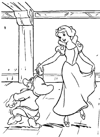 Snow White And Dwarf Are Dancing Together  Coloring page