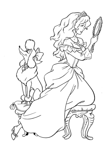 Princess And Her Poodle Dog  Coloring page