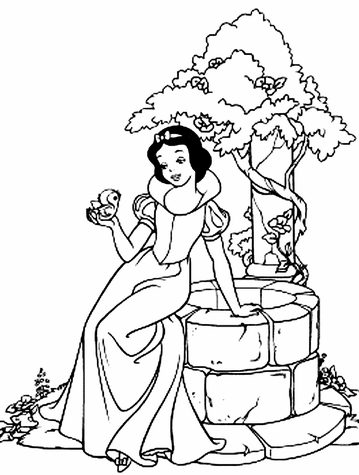 Snow White is singing with a Bird Coloring page