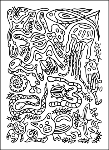 Psychedelic Pattern with Animals Coloring page