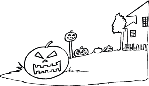 Pumpkin Near the House  Coloring page