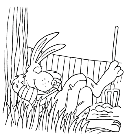 Rabbit Sleeps In The Garden Coloring page