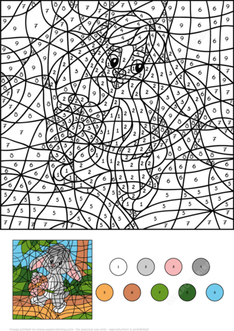 Rabbit with Flower Color by Number Coloring page