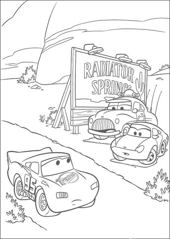 McQueen passing through Radiator Springs  Coloring page