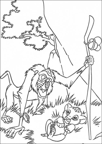 Rafiki And Baby Simba  Coloring page