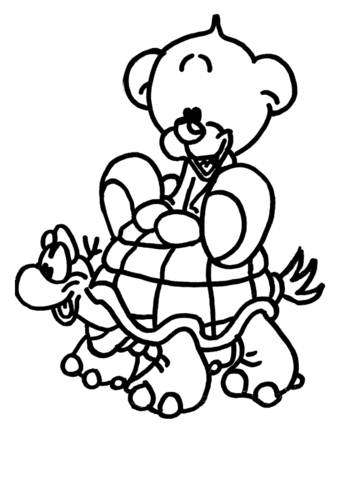 Pimboli is riding on the turtle  Coloring page