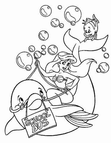 Ariel Riding Dolphin  Coloring page