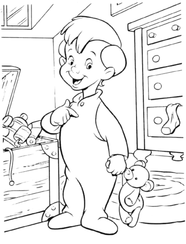 Robin Is Holding A Teddybear  Coloring page