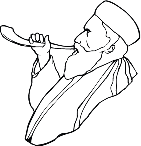 Old man with beard is blowing a horn Coloring page