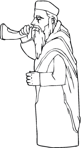 Man is playing Shofar Coloring page