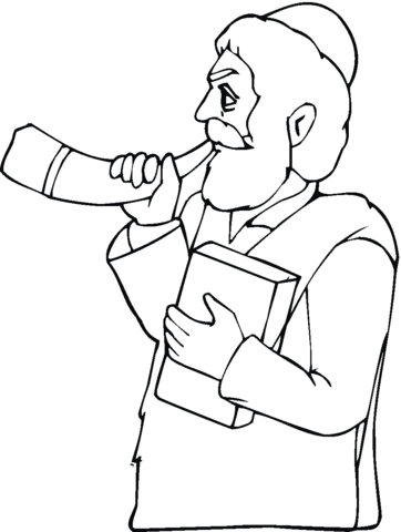 Man with book is playing horn Coloring page