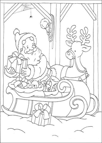 Santa And Deer  Coloring page