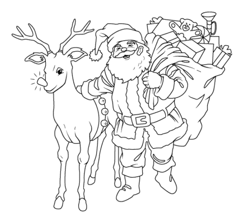 Santa and the Deer  Coloring page