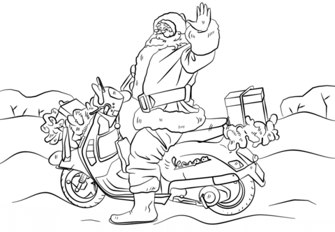 Santa on a Motorcycle Coloring page