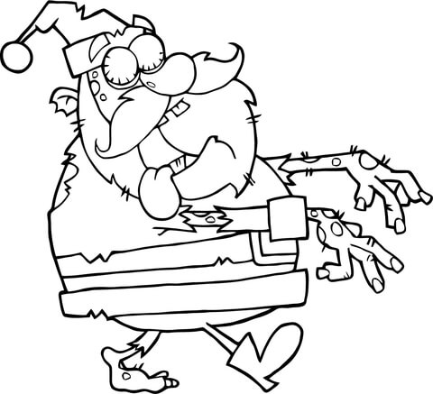 Santa Zombie Walking with Hands in Front Coloring page