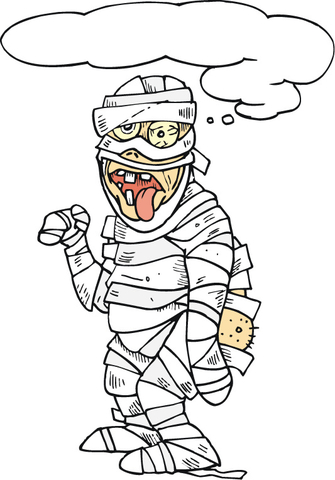 Scary Mummy with His Tongue Hanging out Coloring page