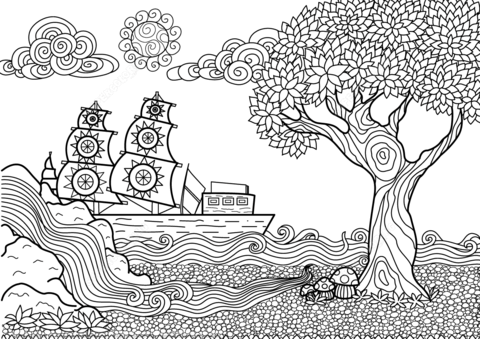 Seascape Zentangle Coloring page