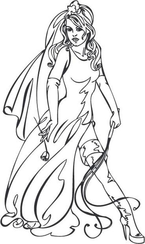 Sexy Bride Holding a Whip and a Flower Coloring page