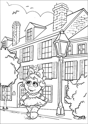 Baby Miss Piggy is Walking in The City Coloring page