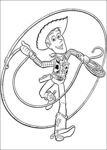 Sheriff Woody with a lasso Coloring page