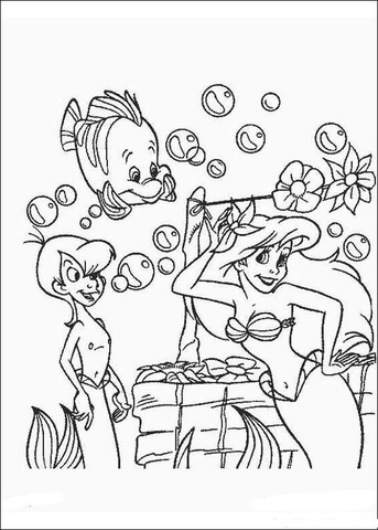 Merboy Urchin and Mermaid Ariel Coloring page