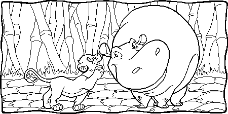 Simba And Hippo  Coloring page