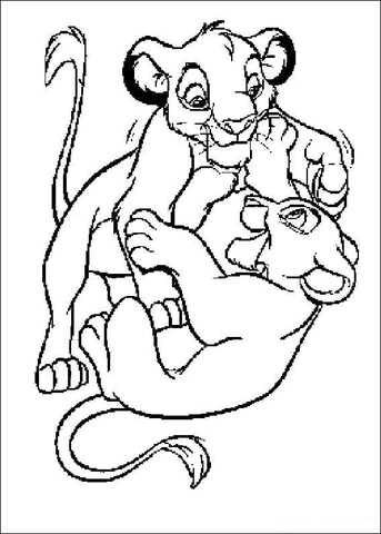 Simba With Nala are playing Coloring page