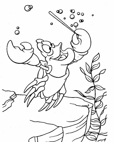 Crab Sebastian is singing a song  Coloring page