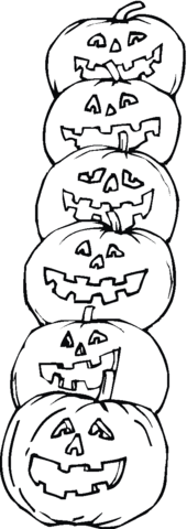 Six Funny Jack-o-lanterns Coloring page