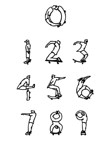 Skateboard Numbers Chart Coloring page