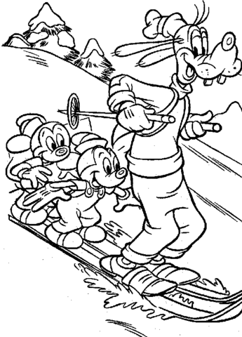 Goofy and Mice Skiing Coloring page