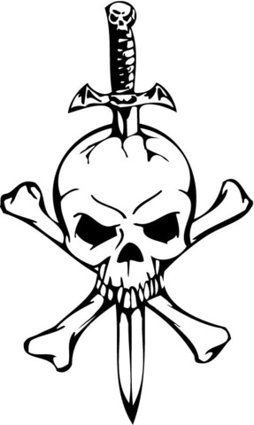 Skull with a Sword and Two Bones Coloring page