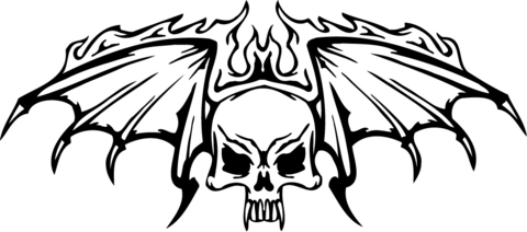 Skull with Wings in Flames Coloring page