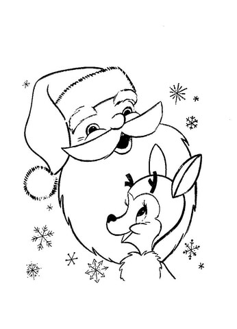 Smiling Santa's face and fox Coloring page