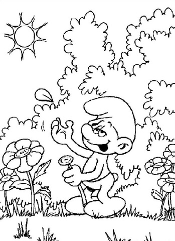 Smurf In The Garden  Coloring page