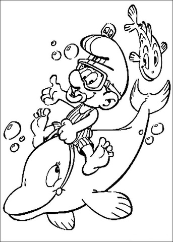 Smurf Is Riding A Dolphin  Coloring page