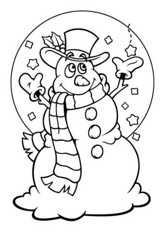 Snow Man with the moon  Coloring page