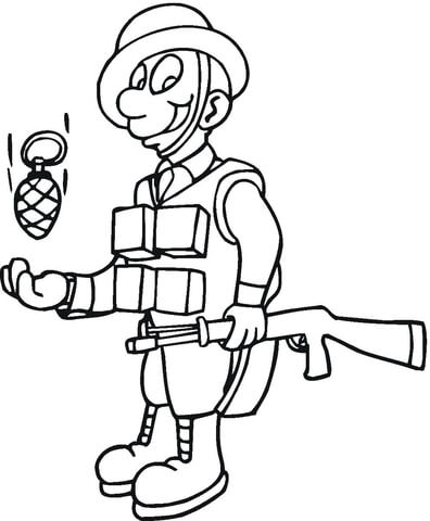 Soldier with Hand Grenade Coloring page