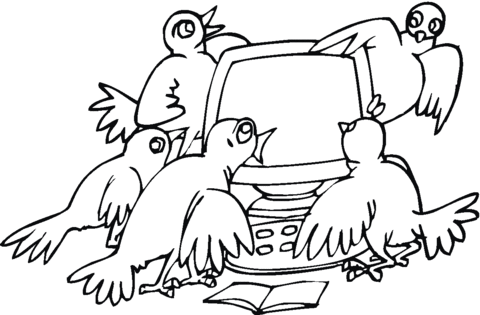 Sparrows And Computer Coloring page