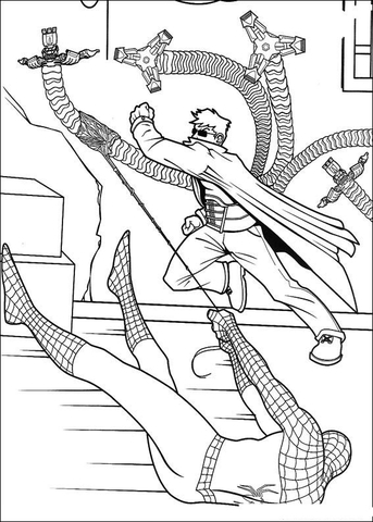 Spider Man caught Doctor Octopus Coloring page