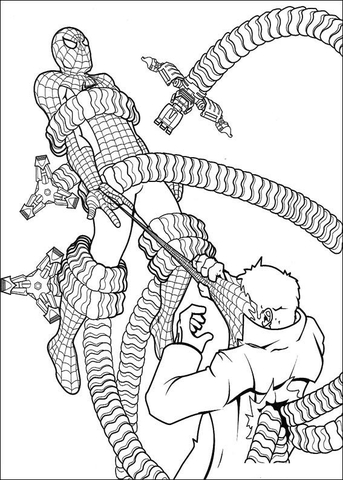 Spider-man trapped by Doctor Octopus Coloring page